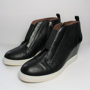 Linea Paolo Black Wedge Bootie Zipper Sneakers Shoes - Size 7M